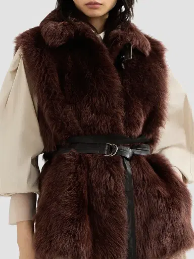 Brunello Cucinelli Women's Lux Shearling Vest with Nappa Leather Belt and Monili - Burgundy - Size 4 | Thumbnail 5 Brunello Cucinelli Women's Lux Shearling Vest with Nappa Leather Belt and Monili - Burgundy - Size 4 | Thumbnail 5