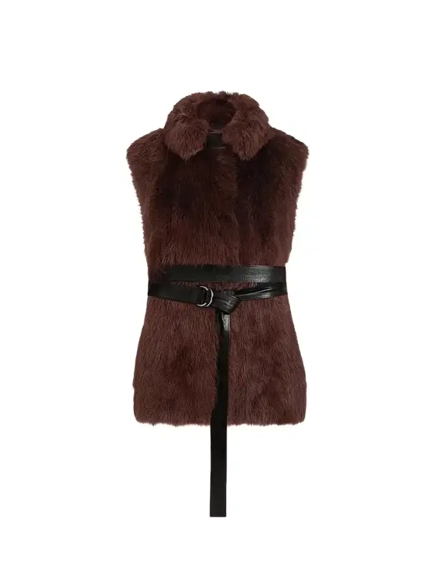 Brunello Cucinelli Women's Lux Shearling Vest with Nappa Leather Belt and Monili - Burgundy