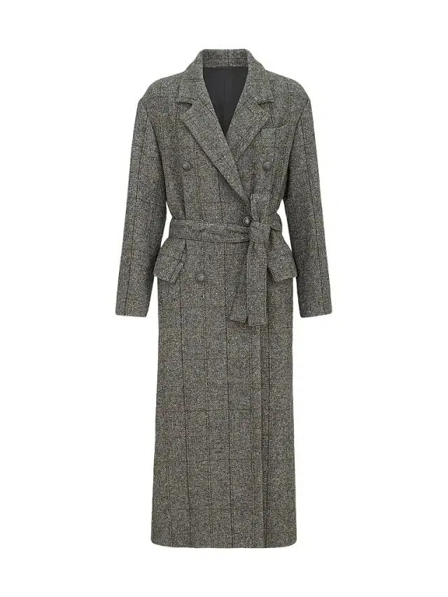 Brunello Cucinelli Women's Techno Alpaca Check Tweed Coat with Monili - Dark Grey