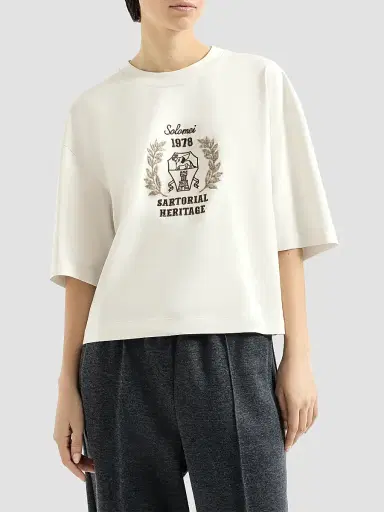 Brunello Cucinelli Women's Cotton Jersey T-Shirt with Embroidery | Thumbnail 3