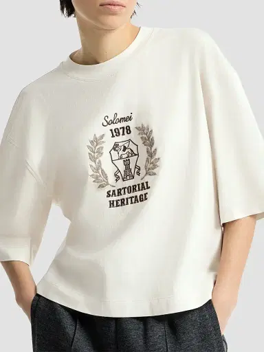 Brunello Cucinelli Women's Cotton Jersey T-Shirt with Embroidery | Thumbnail 5