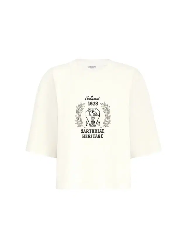 Women's Cotton Jersey T-Shirt with Embroidery - Butter - Size Small
