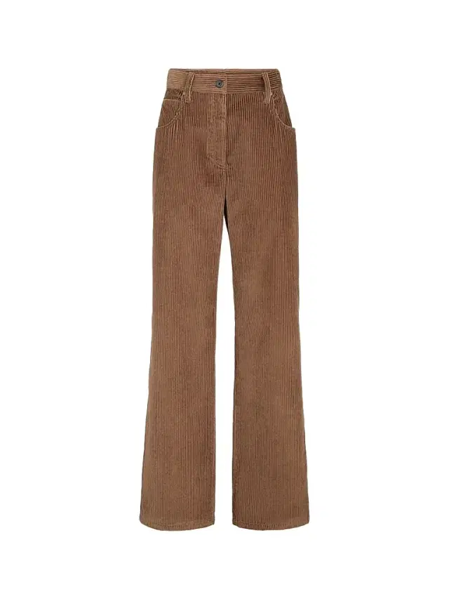 Brunello Cucinelli Women's Cotton Corduroy Straight Five-Pocket Trousers with Monili - Dattero