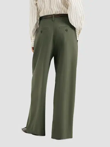 Brunello Cucinelli Women's Tropical Luxury Wool Tailored Trousers with Monili - Green | Thumbnail 4