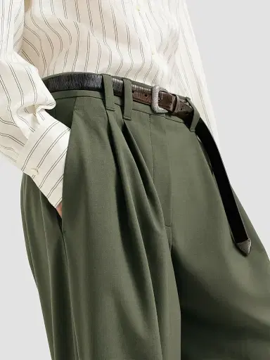 Brunello Cucinelli Women's Tropical Luxury Wool Tailored Trousers with Monili - Green | Thumbnail 6