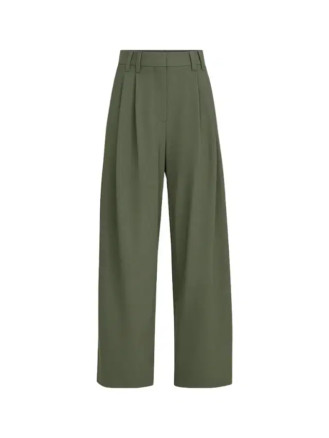 Brunello Cucinelli Women's Tropical Luxury Wool Tailored Trousers with Monili - Green