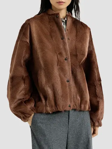 Brunello Cucinelli Women's Cashmere Shearling Bomber Jacket with Monili - Mahogany | Thumbnail 2