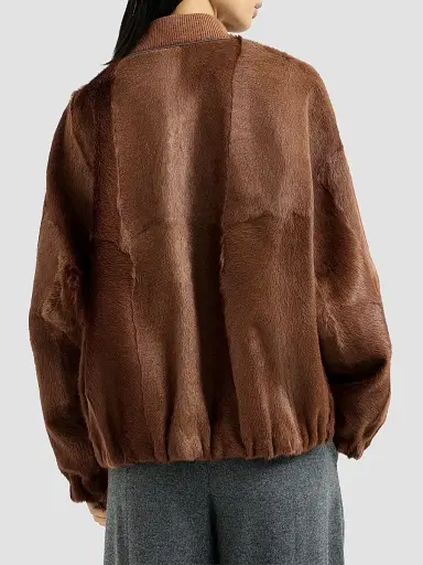 Brunello Cucinelli Women's Cashmere Shearling Bomber Jacket with Monili - Mahogany | Thumbnail 3