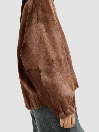 Brunello Cucinelli Women's Cashmere Shearling Bomber Jacket with Monili - Mahogany | Thumbnail 4