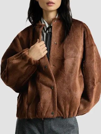 Brunello Cucinelli Women's Cashmere Shearling Bomber Jacket with Monili - Mahogany | Thumbnail 5