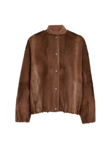 Brunello Cucinelli Women's Cashmere Shearling Bomber Jacket with Monili - Mahogany | Thumbnail 1