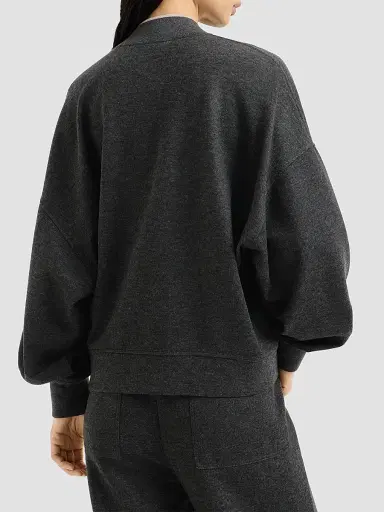Brunello Cucinelli Women's Cashmere Interlock Bomber-Style Sweatshirt with Logo - Anthracite - Size XXXL | Thumbnail 4 Brunello Cucinelli Women's Cashmere Interlock Bomber-Style Sweatshirt with Logo - Anthracite - Size XXXL | Thumbnail 4