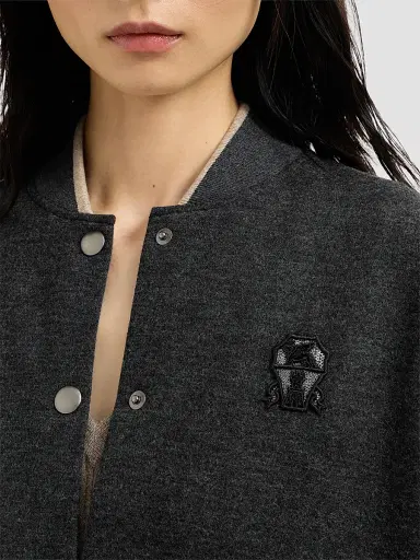 Brunello Cucinelli Women's Cashmere Interlock Bomber-Style Sweatshirt with Logo - Anthracite - Size XXXL | Thumbnail 6 Brunello Cucinelli Women's Cashmere Interlock Bomber-Style Sweatshirt with Logo - Anthracite - Size XXXL | Thumbnail 6