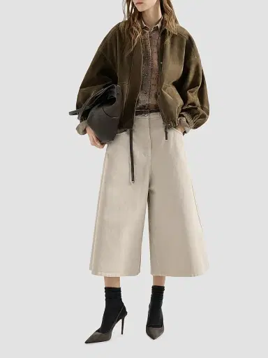 Brunello Cucinelli Women's Dyed Denim Wide Cropped Trousers with Monili | Thumbnail 2 Brunello Cucinelli Women's Dyed Denim Wide Cropped Trousers with Monili | Thumbnail 2
