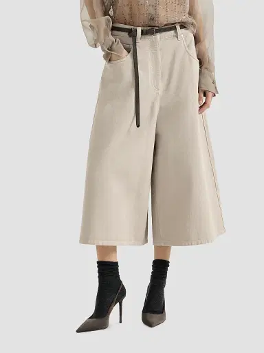 Brunello Cucinelli Women's Dyed Denim Wide Cropped Trousers with Monili | Thumbnail 3 Brunello Cucinelli Women's Dyed Denim Wide Cropped Trousers with Monili | Thumbnail 3