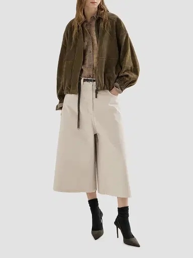Brunello Cucinelli Women's Dyed Denim Wide Cropped Trousers with Monili | Thumbnail 5 Brunello Cucinelli Women's Dyed Denim Wide Cropped Trousers with Monili | Thumbnail 5