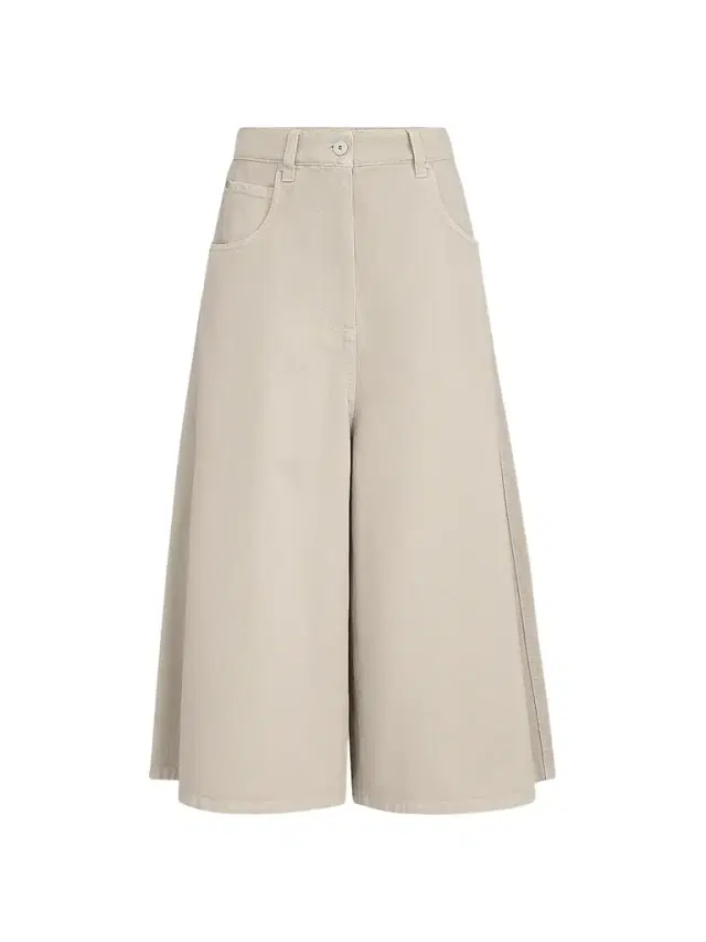 Brunello Cucinelli Women's Dyed Denim Wide Cropped Trousers with Monili - Sand