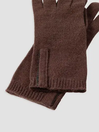 Brunello Cucinelli Women's Cashmere Knit Gloves with Monili - Brown | Thumbnail 3