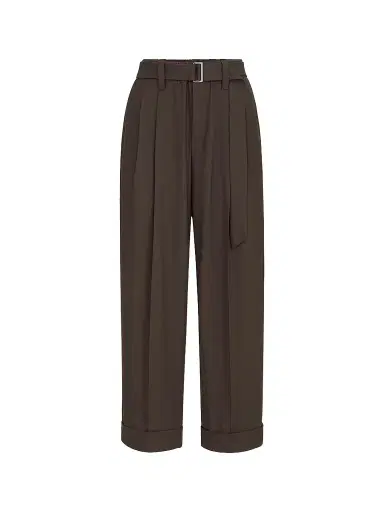 Brunello Cucinelli Women's Tropical Luxury Wool Baggy Sartorial Trousers - Coffee | Thumbnail 1