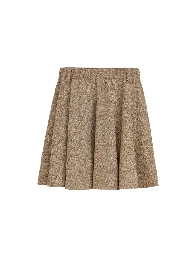Brunello Cucinelli Women's Virgin Wool Donegal Mini Circle Skirt with Monili - Pine Cone Brown