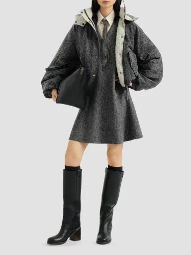 Brunello Cucinelli Women's Virgin Wool Donegal Mini Dress with Monili - Anthracite - Size Small | Thumbnail 2