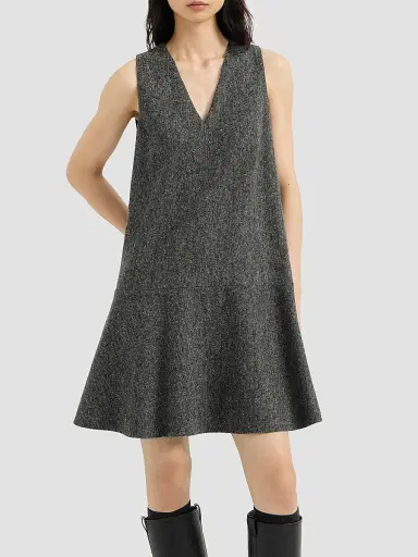 Brunello Cucinelli Women's Virgin Wool Donegal Mini Dress with Monili - Anthracite - Size Small | Thumbnail 3