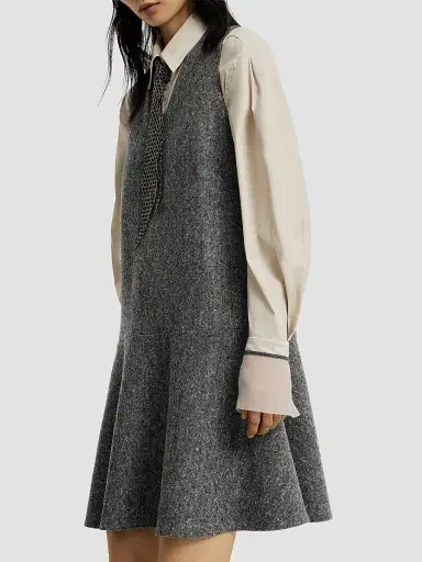 Brunello Cucinelli Women's Virgin Wool Donegal Mini Dress with Monili - Anthracite - Size Small | Thumbnail 5