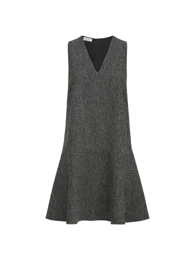 Brunello Cucinelli Women's Virgin Wool Donegal Mini Dress with Monili - Anthracite - Size Small | Thumbnail 1