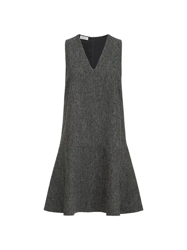 Brunello Cucinelli Women's Virgin Wool Donegal Mini Dress with Monili - Anthracite