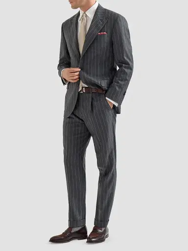 Brunello Cucinelli Men's Super 150s Virgin Wool Wide Chalk Stripe Batavia Tailor Blazer | Thumbnail 2