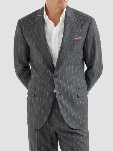 Brunello Cucinelli Men's Super 150s Virgin Wool Wide Chalk Stripe Batavia Tailor Blazer | Thumbnail 3