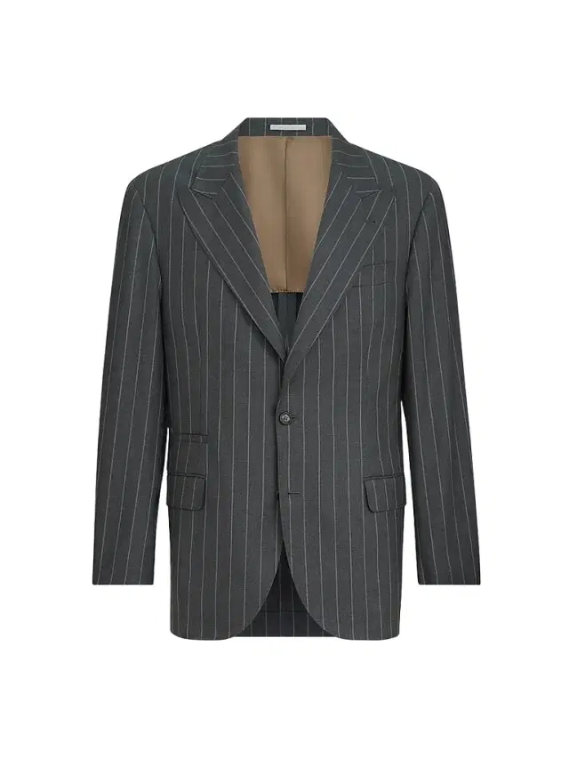 Brunello Cucinelli Men's Super 150s Virgin Wool Wide Chalk Stripe Batavia Tailor Blazer - Grey