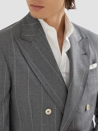 Brunello Cucinelli Men's Virgin Wool Chalk Stripe One and A Half Breasted Tailor Blazer - Medium Grey - Size 44 | Thumbnail 5