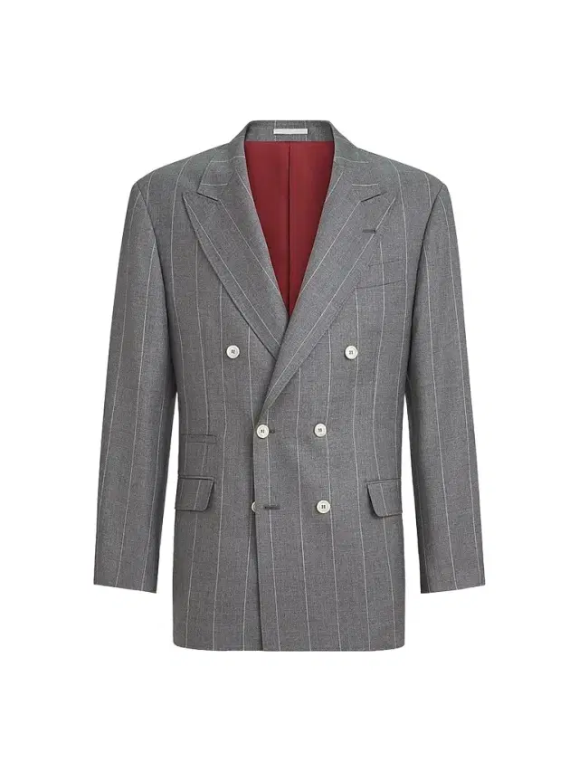 Brunello Cucinelli Men's Virgin Wool Chalk Stripe One and A Half Breasted Tailor Blazer - Medium Grey