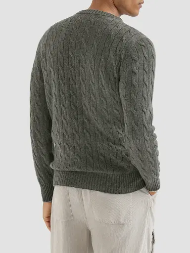 Brunello Cucinelli Men's Cashmere Cable Knit Sweater - Dark Green | Thumbnail 3