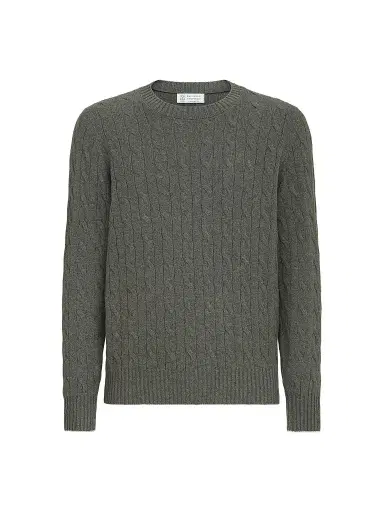 Brunello Cucinelli Men's Cashmere Cable Knit Sweater - Dark Green | Thumbnail 1