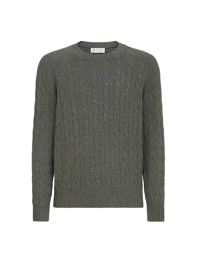 Men's Cashmere Cable Knit Sweater - Dark Green