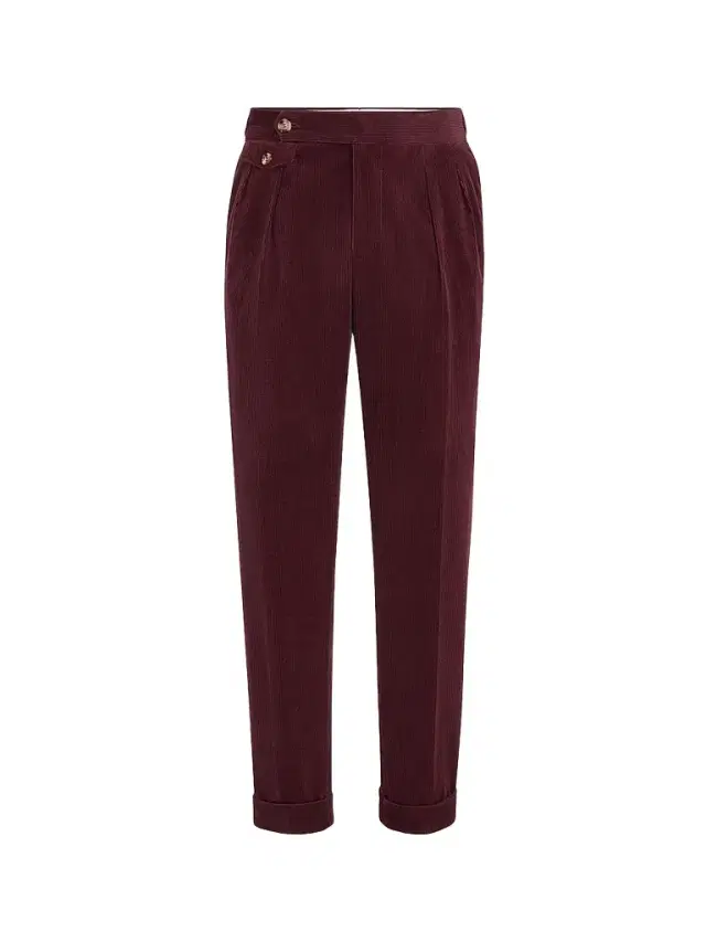 Brunello Cucinelli Men's Comfort Cotton and Cashmere Corduroy Trousers with Double Pleats - Burgundy