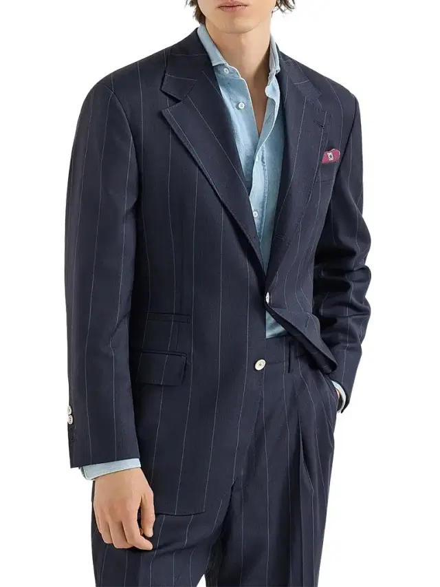 Brunello Cucinelli Men's Virgin Wool Chalk Stripe Tailor Blazer - Navy Blue