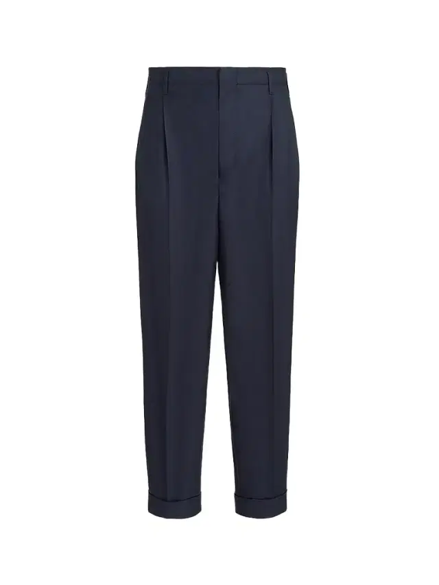 Brunello Cucinelli Men's Virgin Wool Chevron Trousers with Double Pleats - Navy Blue