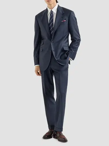 Brunello Cucinelli Men's Super 150s Virgin Wool Four Season Batavia Cavallo Tailor Blazer - Navy Blue | Thumbnail 2