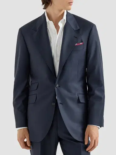 Brunello Cucinelli Men's Super 150s Virgin Wool Four Season Batavia Cavallo Tailor Blazer - Navy Blue | Thumbnail 3