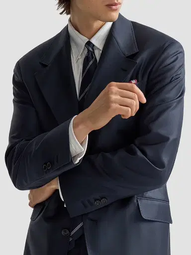 Brunello Cucinelli Men's Super 150s Virgin Wool Four Season Batavia Cavallo Tailor Blazer - Navy Blue | Thumbnail 5