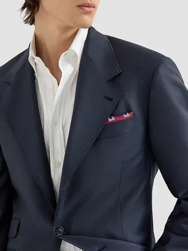 Brunello Cucinelli Men's Super 150s Virgin Wool Four Season Batavia Cavallo Tailor Blazer - Navy Blue | Thumbnail 6