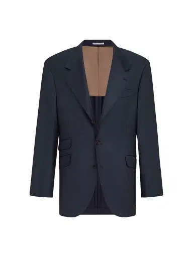 Brunello Cucinelli Men's Super 150s Virgin Wool Four Season Batavia Cavallo Tailor Blazer - Navy Blue | Thumbnail 1