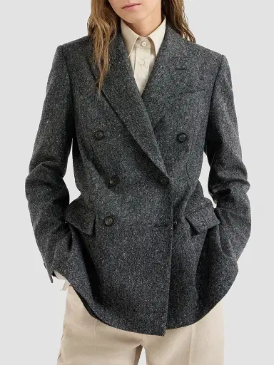 Brunello Cucinelli Women's Virgin Wool Donegal Blazer with Monili - Anthracite | Thumbnail 2