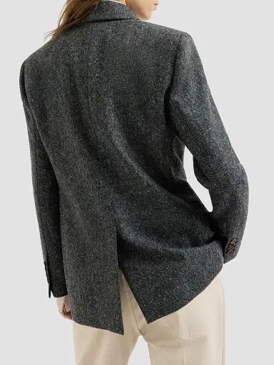 Brunello Cucinelli Women's Virgin Wool Donegal Blazer with Monili - Anthracite | Thumbnail 3