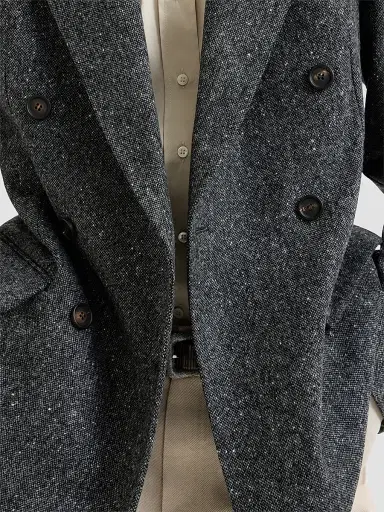Brunello Cucinelli Women's Virgin Wool Donegal Blazer with Monili - Anthracite | Thumbnail 4