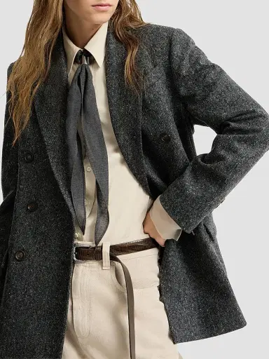 Brunello Cucinelli Women's Virgin Wool Donegal Blazer with Monili - Anthracite | Thumbnail 5