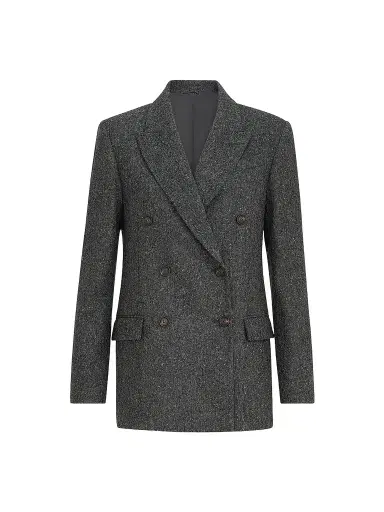 Brunello Cucinelli Women's Virgin Wool Donegal Blazer with Monili - Anthracite | Thumbnail 1